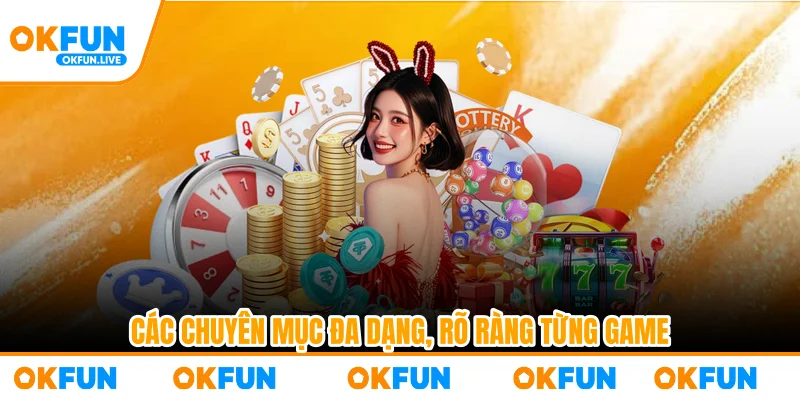 Các chuyên mục đa dạng, rõ ràng từng game